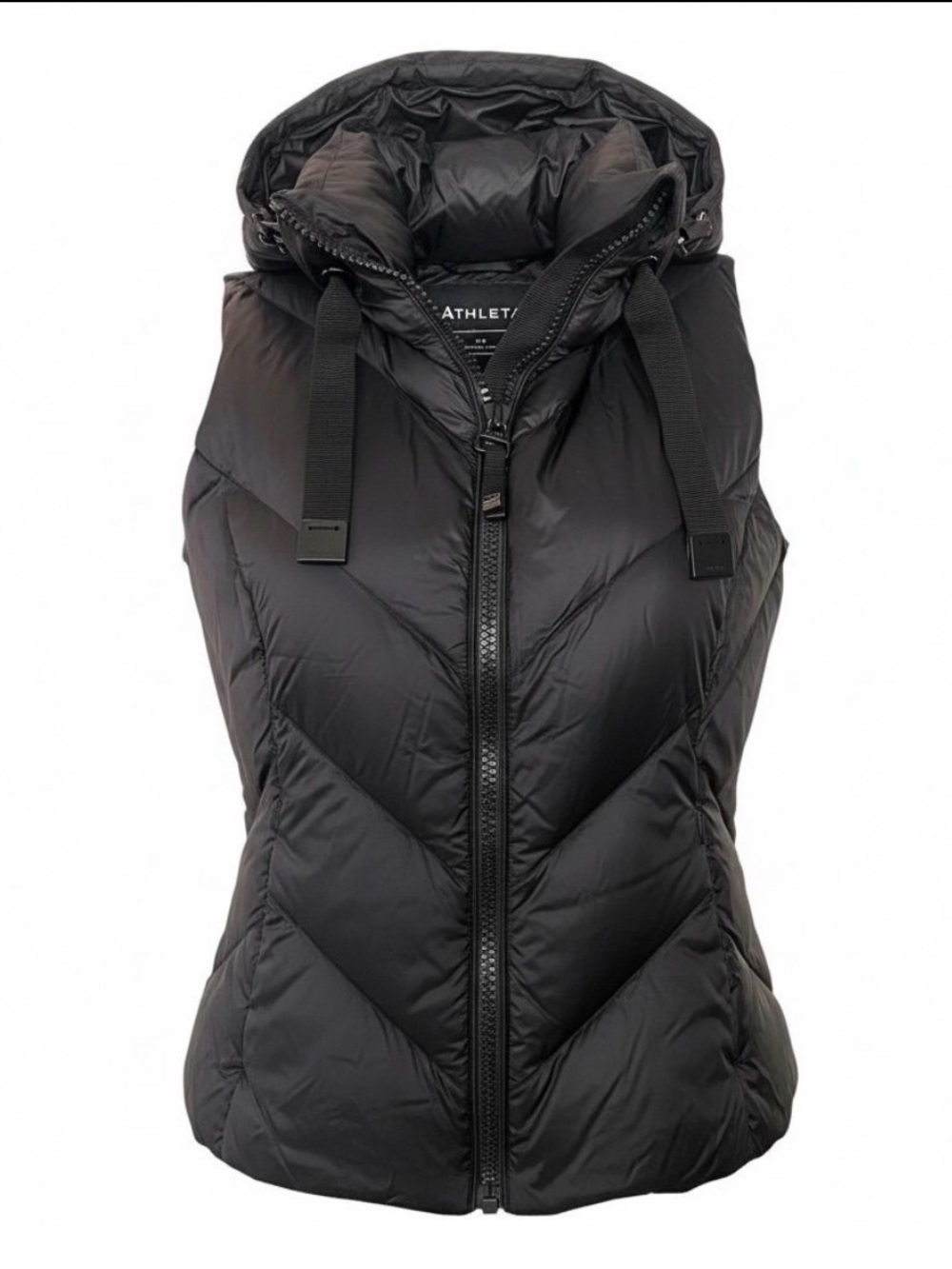 Athleta Black Down Puffer Vest, Chevron Quilted, Women’s XSP